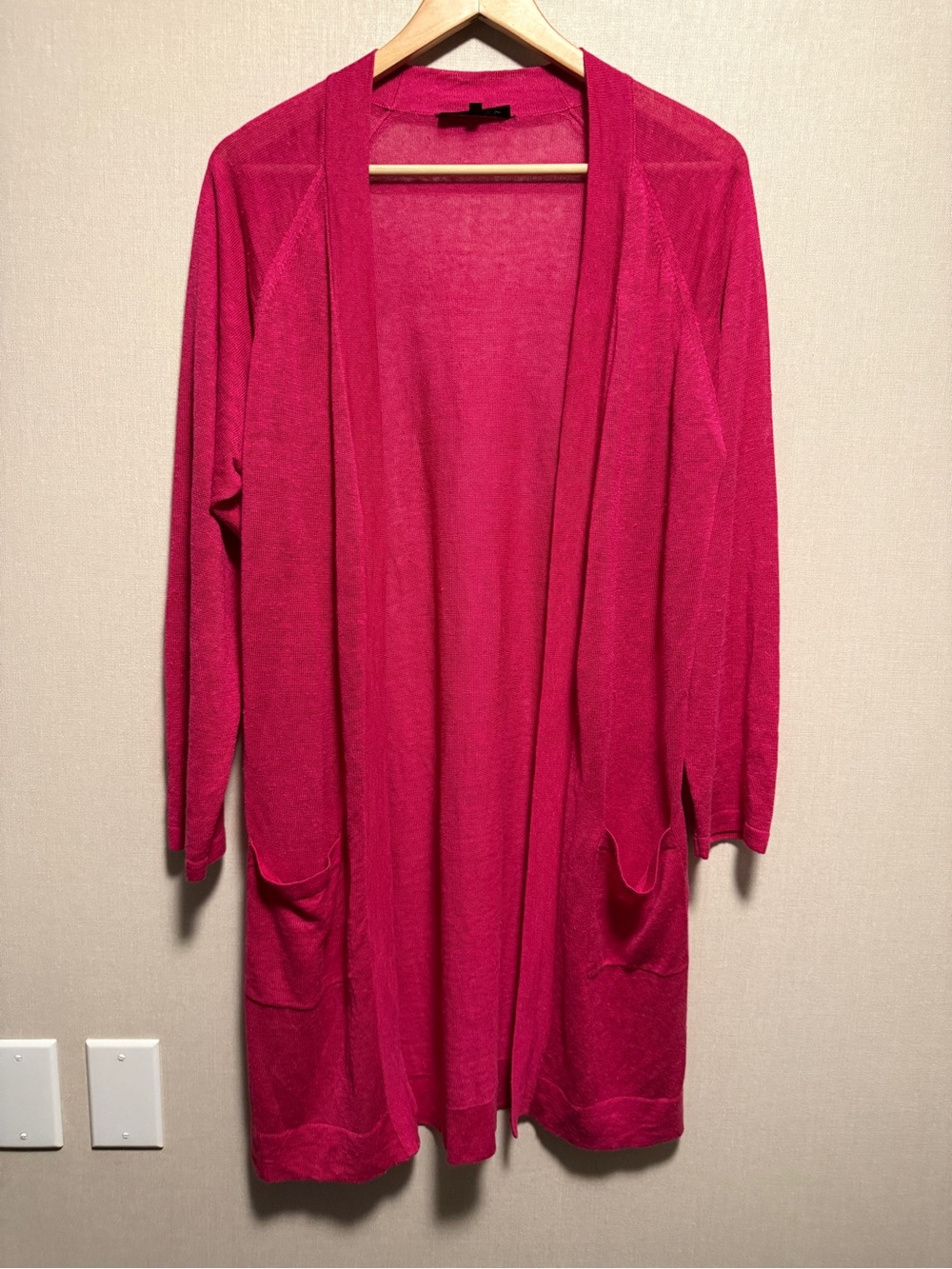 Apostrophe Pink Linen Blend Long Open Front Cardigan Medium Lightweight